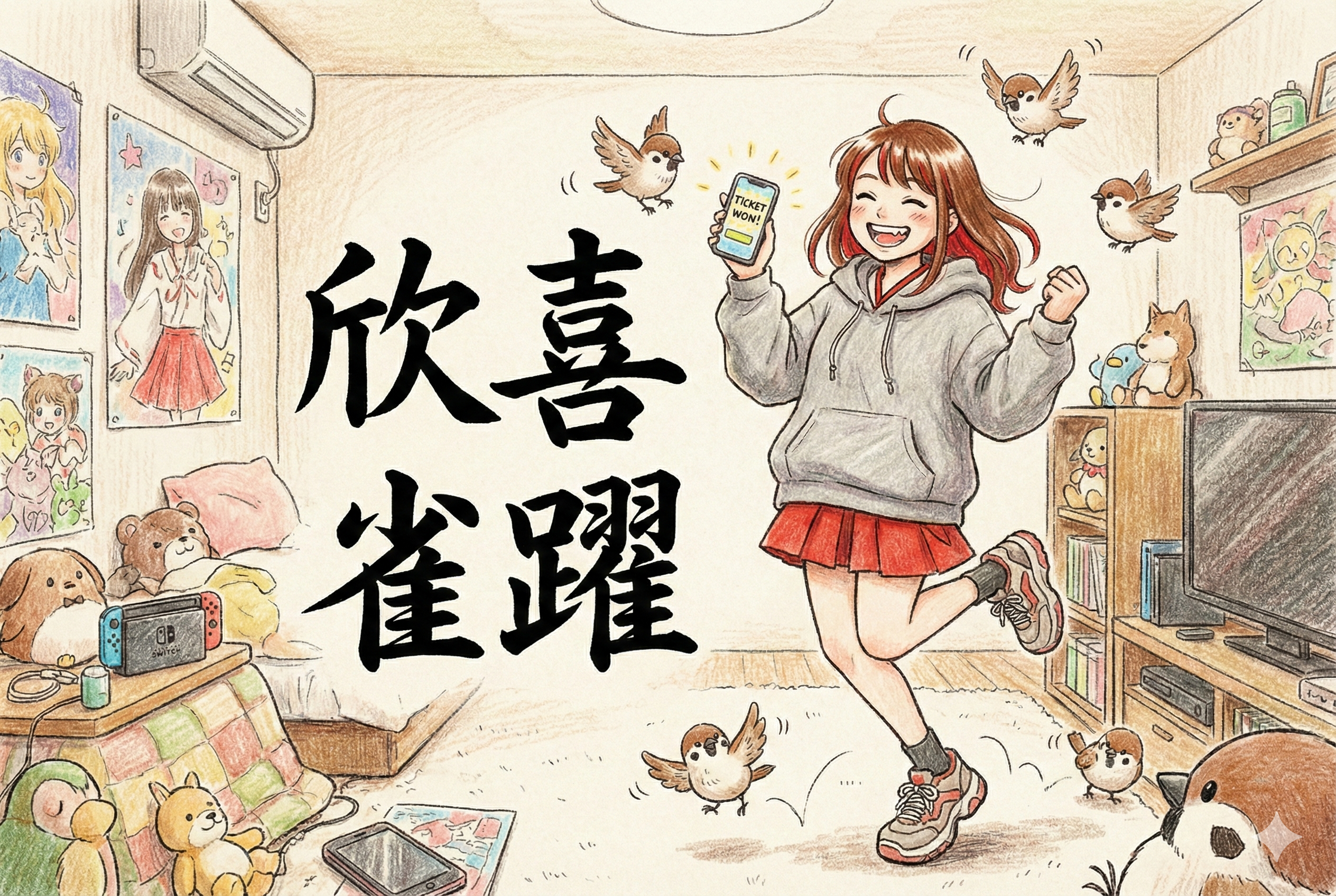 【漢検準一級】欣喜雀躍の意味は？推し活で優勝した時の感情がコレ！